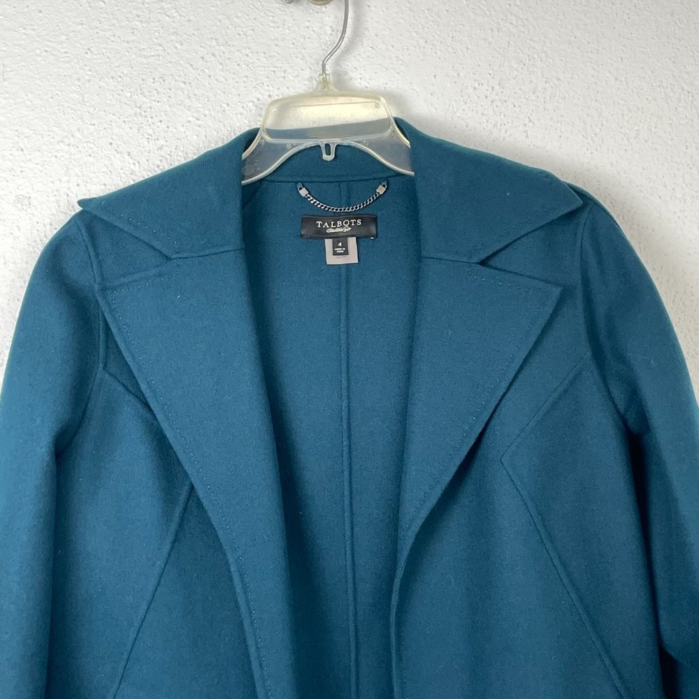 Talbots Women's Dark Teal 100% Wool Open Front Jacket w/Pockets - Picture 2 of 5